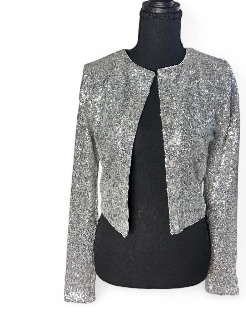 Good American Silver Sequin Cropped Cardigan Jacket Size S NEW